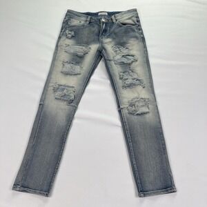Blind Trust Mens Light Wash Slim Ripped Denim Distressed Jeans Size 34/32